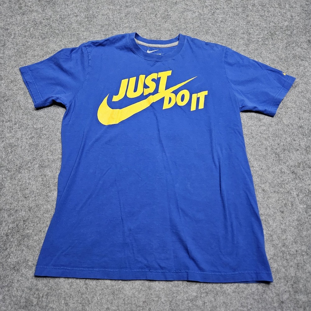 Nike Shirt Adult Large‎ Blue Yellow Swoosh Spell Out Logo Just Do It Cotton Mens